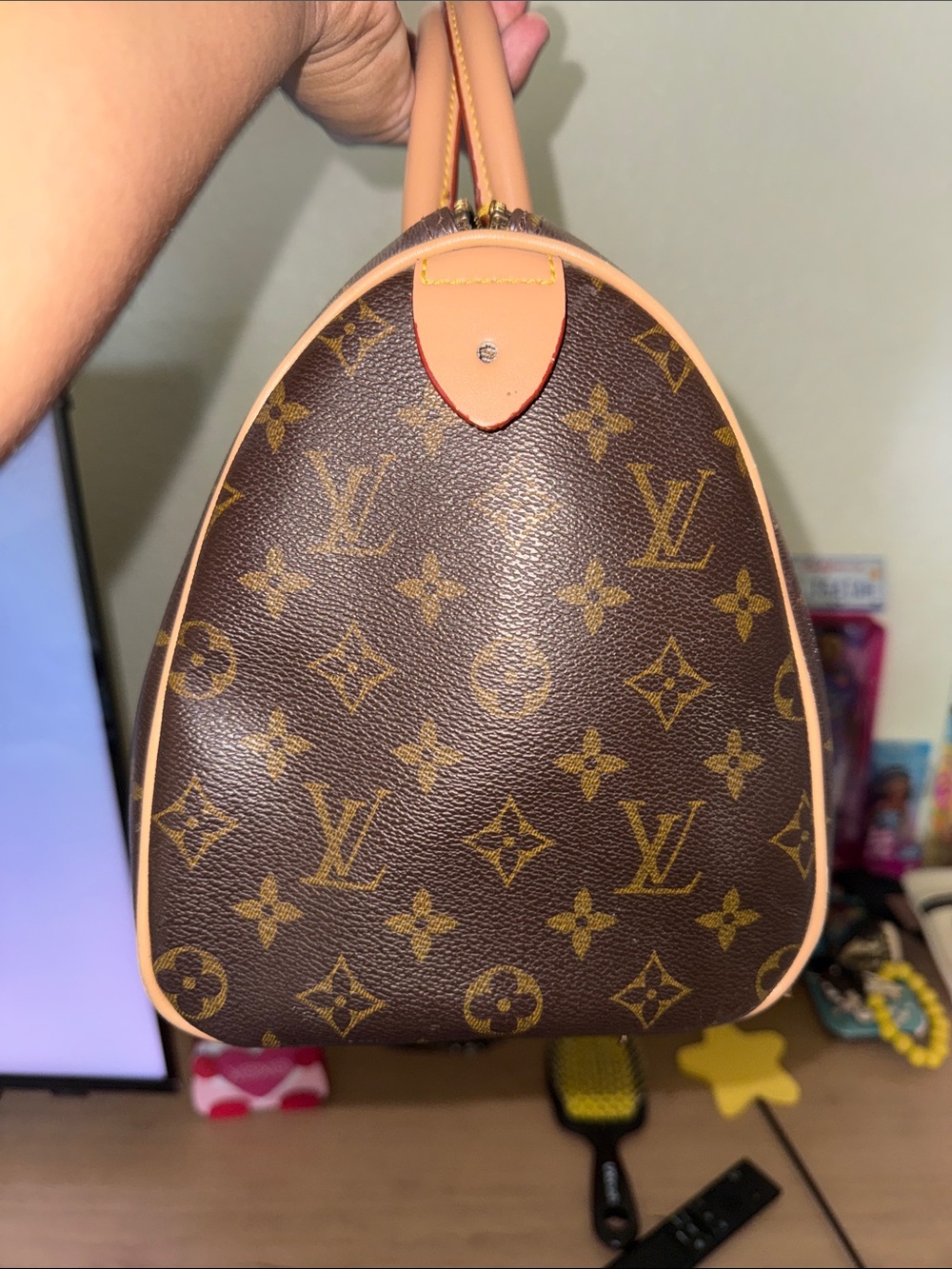 Louis Vuitton Brown Monogram Satchel with Natural Leather Handles - Picture 4 of 4